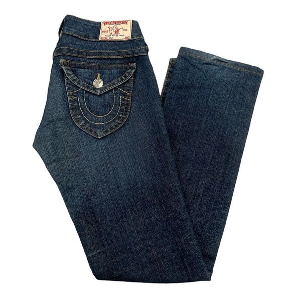 Y2K Vintage True Religion Billy Jeans Mid Rise Straight Leg Dark Blue 24 MINT - Picture 7 of 11
